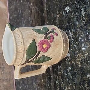 VINTAGE Ceramic Water Pitcher, Cream, and Floral